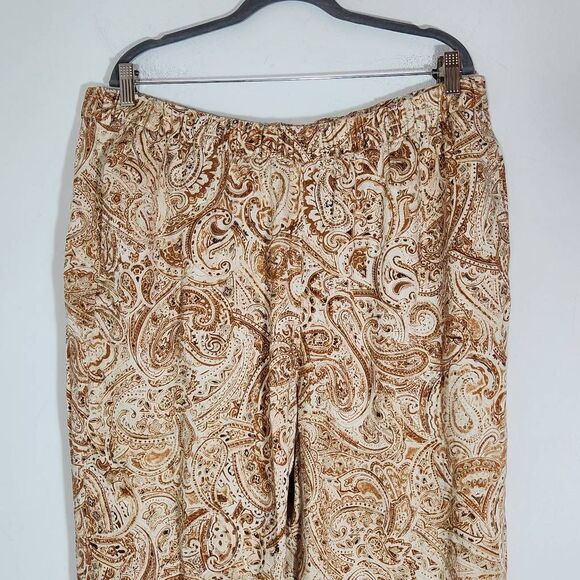 Lane Bryant Cream and Brown Paisley Pull-on Pants Size 18 - Picture 3 of 8